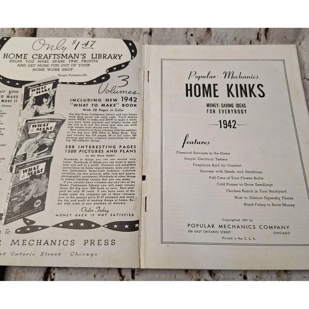 Vintage 1942 Popular Mechanics Home Kinks DIY Handyman Guide Magazine Booklet